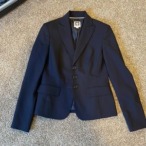 Anne Klein Suit Jacket Blazer + Bottom Skirt Full Set, Size 0 Navy (NEW)